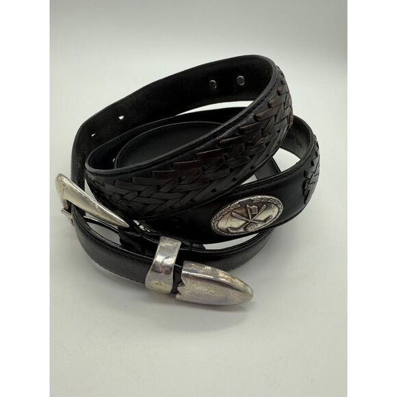 John Rich & Bros Woolrich Men’s Belt Size 40 Black Leather Silver Golf - Picture 1 of 6